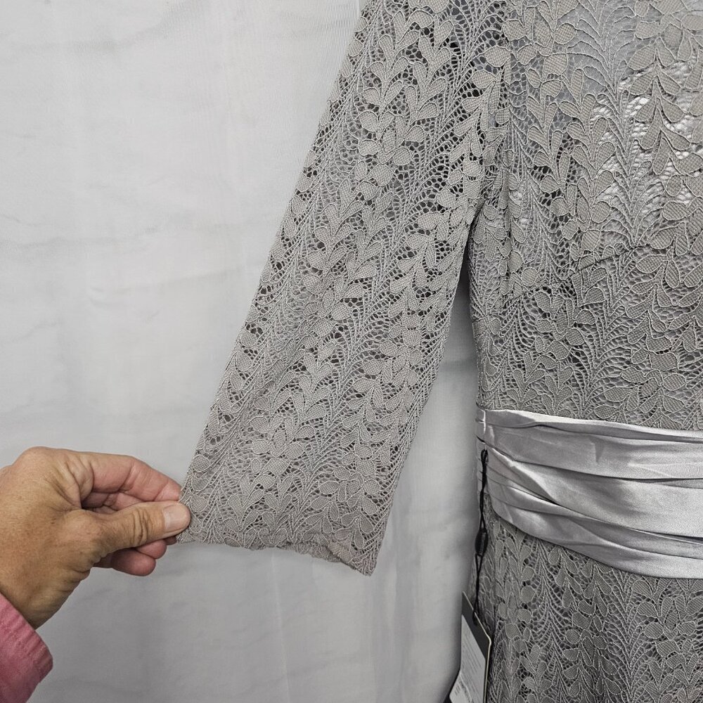 NWT Ever Pretty Dress Floral Lace Gray Satin Maxi Whimsigoth  12 - Picture 4 of 16